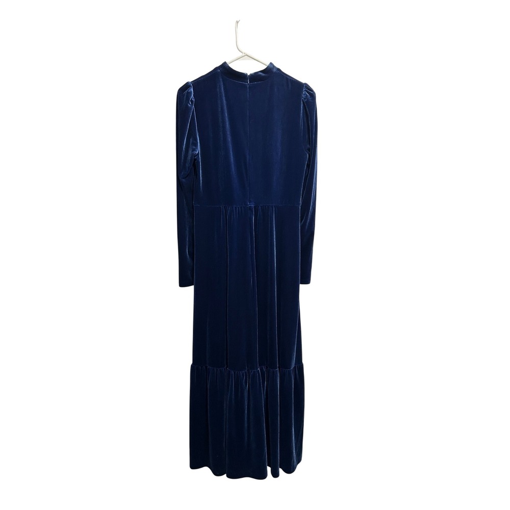 Boden Blue Velvet High Neck Tiered Maxi Dress Long Sleeve US 10R Elegant Formal - Picture 3 of 6